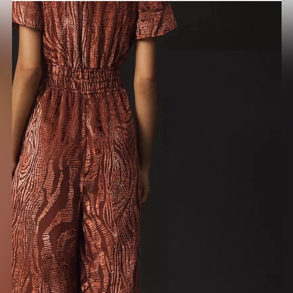 Anthropologie A+ Somerset Jumpsuit Velvet
Burnout Edition Flare Rusty Wine Pink - Picture 3 of 9